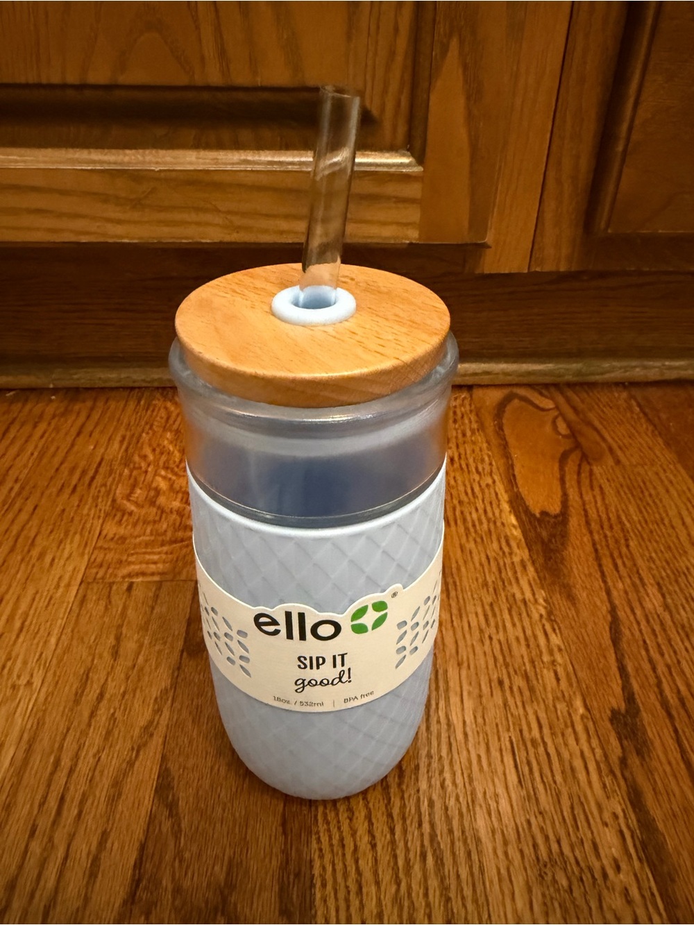 ello Blue Silicone & Glass Sip Cup with Bamboo Lid